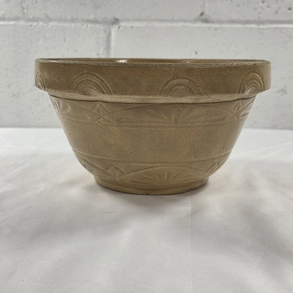Antique Primitive Medium Milk Pan Bowl Yellow Ware Rustic Pottery Farmhouse 9